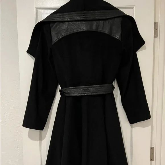 Badgley Mishka Wrap Wool Coat with Leather Trim - Picture 3 of 4